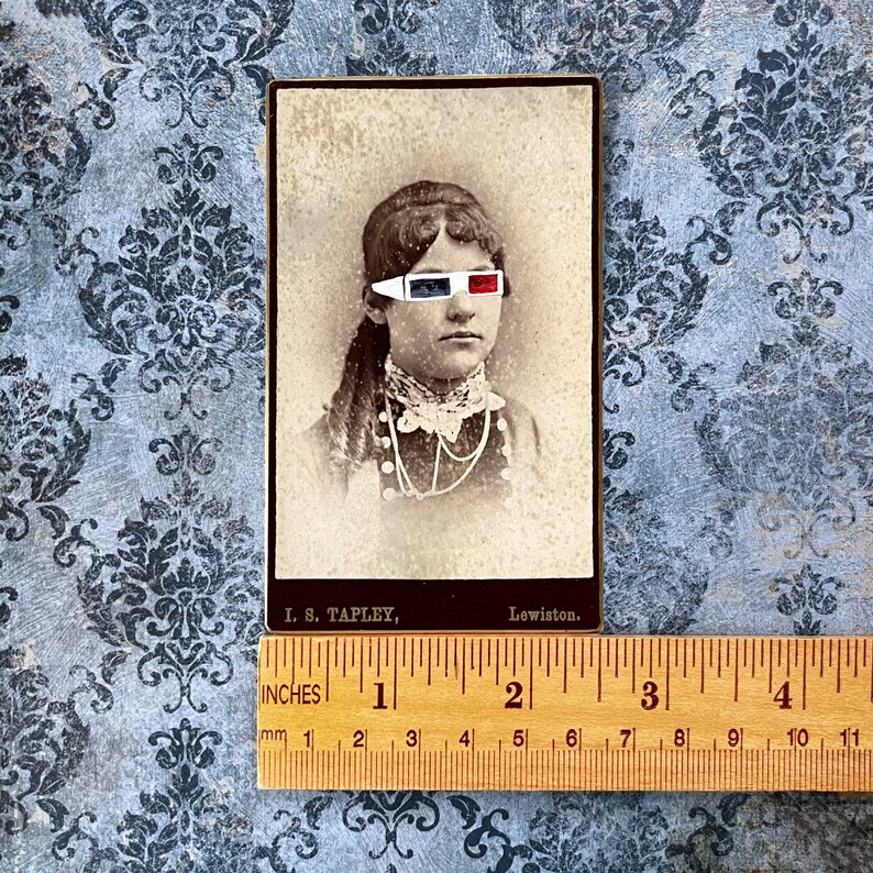 Altered Vintage Photo 3D Glasses Altered Ancestor Altered Victorian Photo Found Photo Art Painted Photo Artwork Fun Art Gift image 2