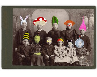 Altered Antique Cabinet Card • Whimsical Old School Photo • Quirky Mixed Media Vintage • Hand-painted Victorian Oddities