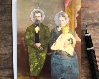 Victorian Space Family • Altered Photo Greeting Card • Altered Found Photo • Blank Inside