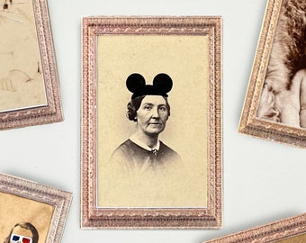 Handmade Art Magnet • Altered Victorian Photo • Mouse Ears • 2 x 3 Original Art • Found Photo Art • Painted Photo Fridge Magnet • Fun Gift