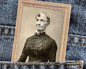 Spider Web Lady Mini Mixed Media • 2"x3" Original Art • Tiny Altered Victorian Photo • Fun Halloween Gift • Magnet Back Option