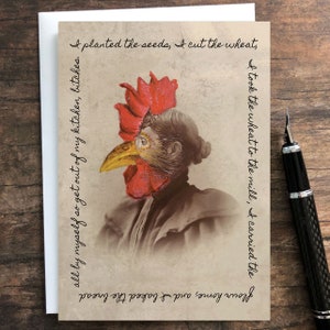 Funny Red Hen Blank Greeting Card • Found Photo Art Card • Vintage Photo Notecard • Altered Victorian Photo Note Card • Funny Everyday Card