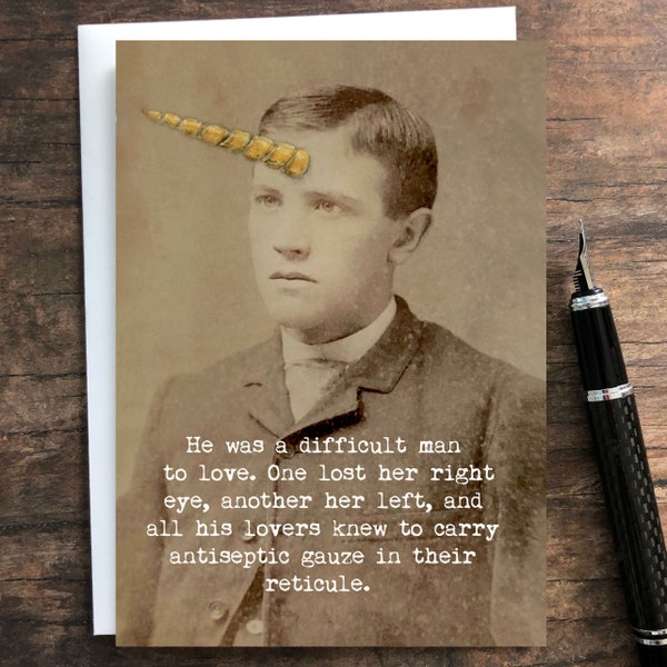 Difficult Man to Love Funny Greeting Card • Altered Art Card • Blank Greeting Card • Altered Cabinet Card Notecard • Found Photo Art Card