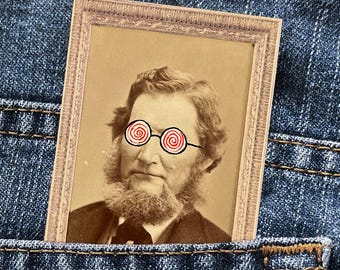 X-ray Specs Mini Mixed Media • 2"x3" Original Art • Tiny Altered Victorian Photo • Magnet Back Option