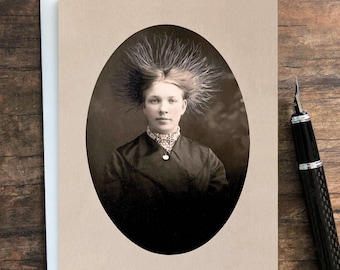 Crazy Hair: Funny Altered Vintage Photo Greeting Card • Blank Inside