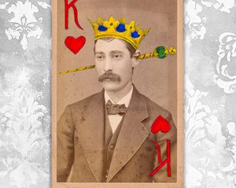 König der Herzen – Verändertes viktorianisches Foto • Mixed-Media-Kunst aus gefundenen Fotos