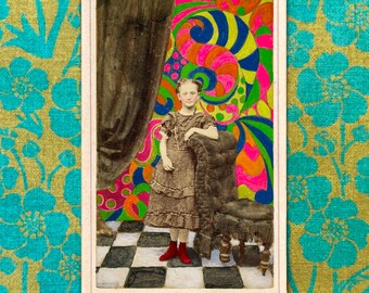 Altered Art Carte de Visite • Psychedelic Victorian CDV • Neon Trippy Altered Photo • Whimsical Weird Antique Portrait