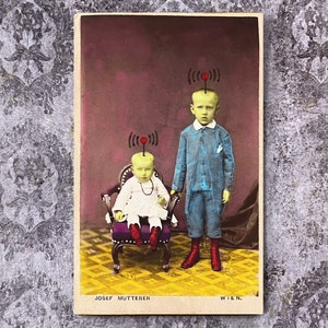 Unexpected Guests • Altered Found Photo • Altered Victorian Photo • Mini Mixed Media • Altered Carte de Visite • Whimsical Alien Art Gift