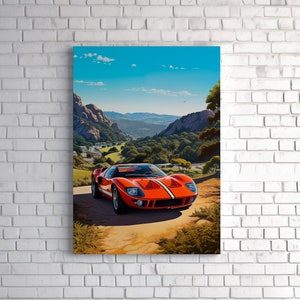 Red Sports Car and Californian Landscape Canvas Print, Car Canvas, Sports Car, Large Wall Art, Gift for Car Owner, Car Poster Print H50