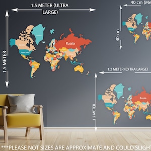 Living room  World Map Wall Sticker Kids World Map Decal World Map Wall Decal World map Peel & Stick Fabric Decal 2C17