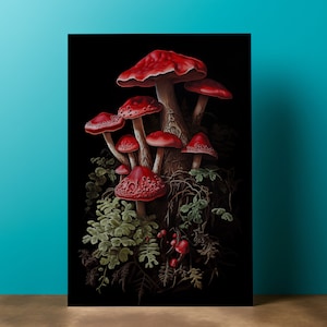Impresión litográfica de setas, arte botánico de la pared de setas, lienzo de setas, arte de la pared de setas, impresión de carteles de setas, decoración gótica oscura I62
