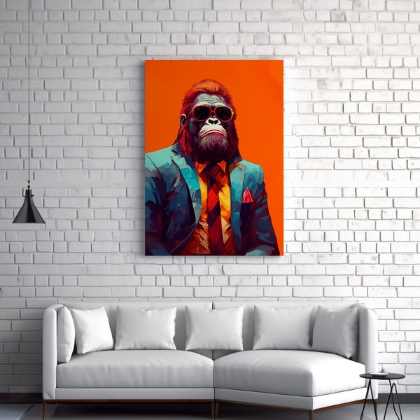 Businessman Orangutan Wall Art, Smoking Monkey Art, Monkey in Suit Wall Art, Cute Monkey Poster, Cool Ape, Wall Decor, Animal Canvas E70