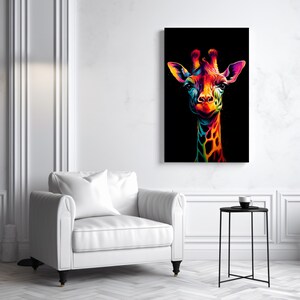 Giraffe Head Canvas, Splatter Paint Canvas, African Animal Wall Art, Multicolour Giraffe Print, Wild Life Wall Decor, Giraffe Poster Z59