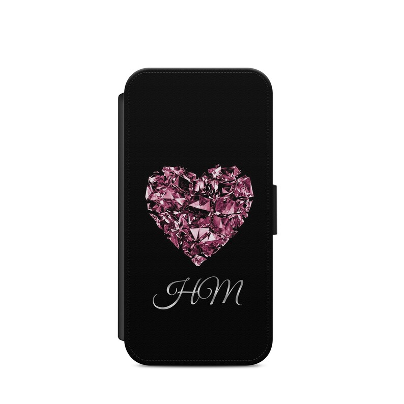 Personalised Brilliant Heart Black Beckground Printed Initials 2 letters Custom Phone Case For Iphone /& Samsung Flip Wallet Unique Gift