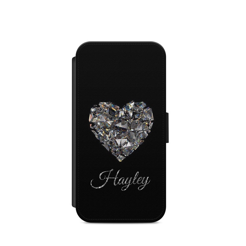 Personalised Brilliant Heart Black Beckground Printed Initials 2 letters Custom Phone Case For Iphone /& Samsung Flip Wallet Unique Gift