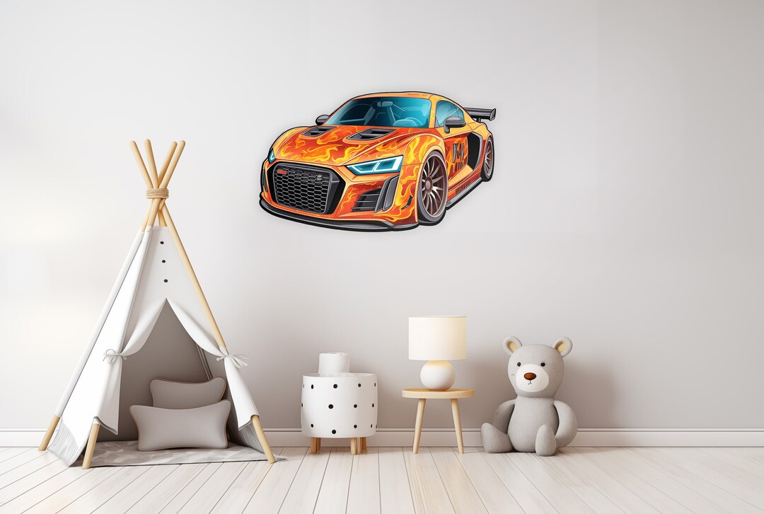 Hot Car Sticker, Flaming Wall Decals Nursery Decor, Watercolor Wall Art ...