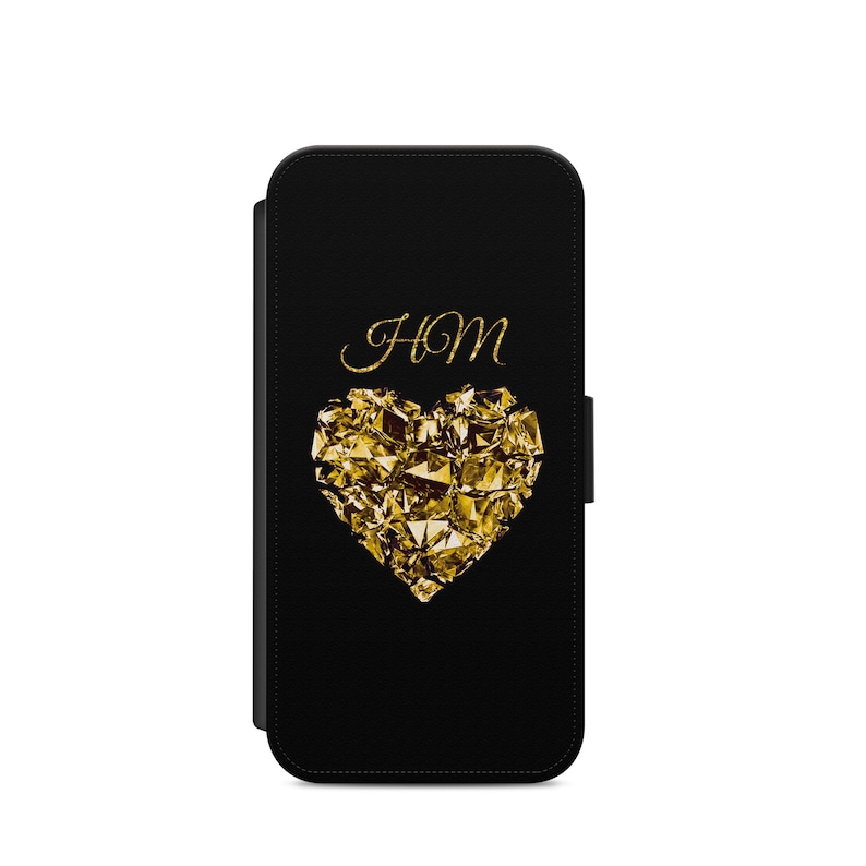 Personalised Brilliant Heart Black Beckground Printed Initials 2 letters Custom Phone Case For Iphone /& Samsung Flip Wallet Unique Gift