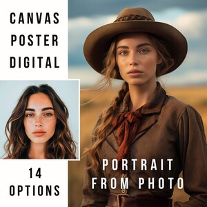 Custom Cowgirl Portrait from Photo, Face Swap Portrait, Cowgirl Portrait, Historical Portrait, Custom Women Portrait, Personalized Canvas 7