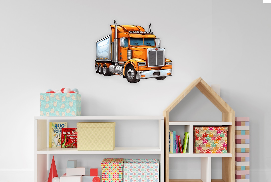 Semi Truck Wall Decal, Wall Stickers for Kids Room, Flaming Wheels ...