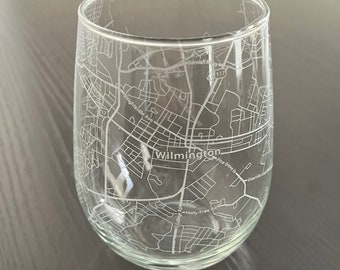 Stemless Wine Glass Urban City Map Wilmington, NC