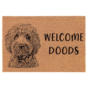 Welcome Doods Goldendoodle Funny Doodle Dog Coir Doormat Welcome Front Door Mat New Home Closing Housewarming Gift