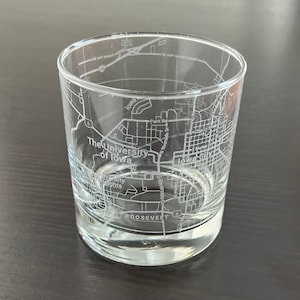 Rocks Whiskey Old Fashioned Glass Urban City Map Iowa City, IA