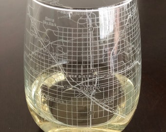 Stemless Wine Glass Urban City Map Fresno, CA