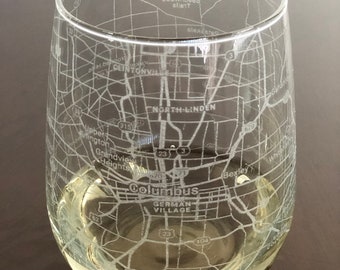 Stemless Wine Glass Urban City Map Columbus, OH