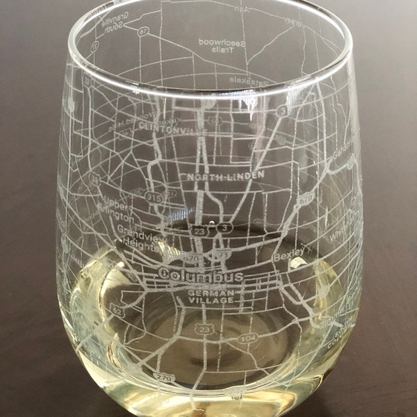 Stemless Wine Glass Urban City Map Columbus, OH