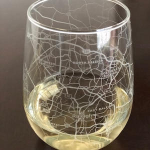 Stemless Wine Glass Urban City Map Raleigh, NC