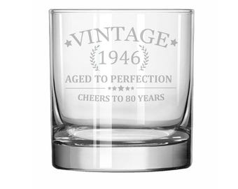 Rocks Whiskey Old Fashioned Glass Cheers To 80 Years Vintage 1946 80th Birthday