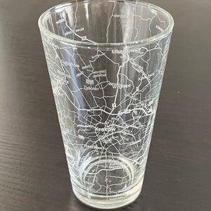 16 oz Pint Beer Glass Urban City Map Kraków, Poland