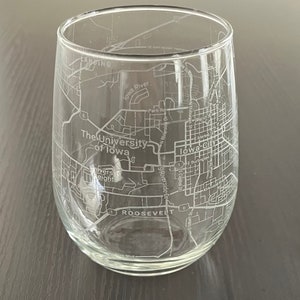 Stemless Wine Glass Urban City Map Iowa City, IA