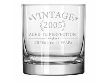 Rocks Whiskey Old Fashioned Glass Cheers To 21 Years Vintage 2005 21st Birthday