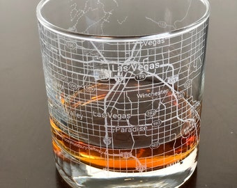 Rocks Whiskey Old Fashioned Glass Urban City Map Las Vegas, NV