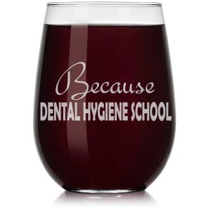 Because Dental Hygiene School  Student Hygienist Dentist Assistant Funny Wine Glass Stemless or Stemmed