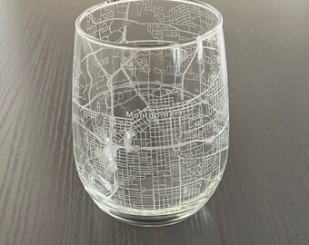 Stemless Wine Glass Urban City Map Montgomery, AL