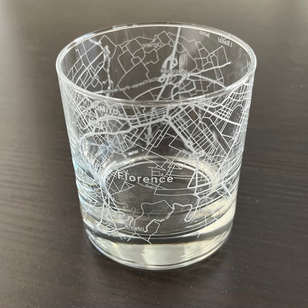 Rocks Whiskey Old Fashioned Glass Urban City Map Florence, Italy