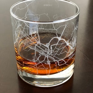 Rocks Whiskey Old Fashioned Glass Urban City Map Richmond, VA