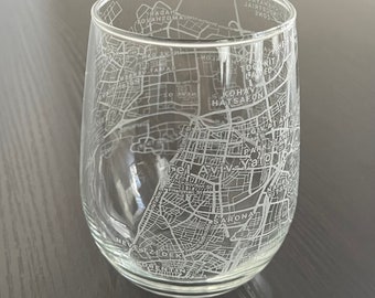 Stemless Wine Glass Urban City Map Tel Aviv, Israel