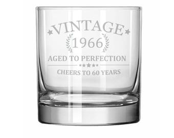 Rocks Whiskey Old Fashioned Glass Cheers To 60 Years Vintage 1966 60th Birthday
