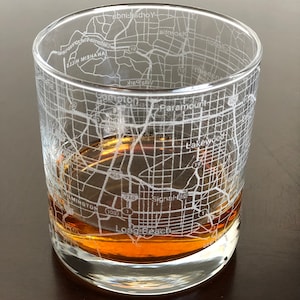 Rocks Whiskey Old Fashioned Glass Urban City Map Long Beach, CA