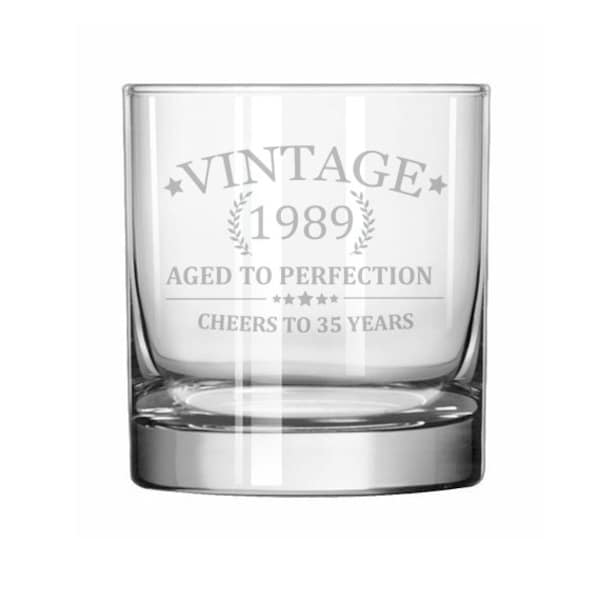 Rocks Whiskey Old Fashioned Glass Cheers To 35 Years Vintage 1989 35th Birthday