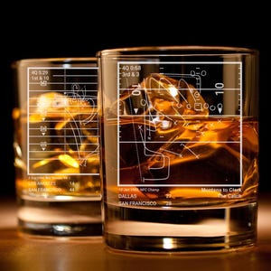 Set of 4 San Francisco Football Greatest Plays Whiskey Rocks, Beer Pint, Stemless Wine Glass Gift For Him, Football Fan, Gift For Dad