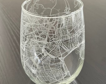 Stemless Wine Glass Urban City Map Providence, RI