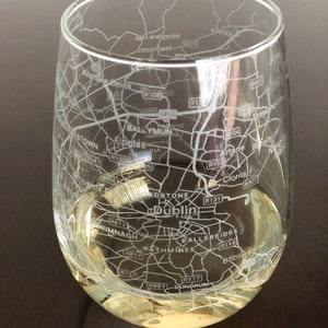 Stemless Wine Glass Urban City Map Dublin, Ireland