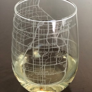 Stemless Wine Glass Urban City Map Fort Lauderdale, FL