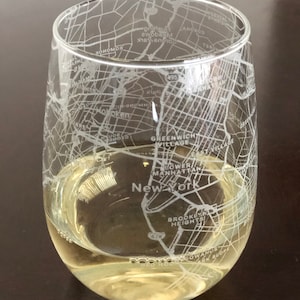 Stemless Wine Glass Urban City Map New York, NY