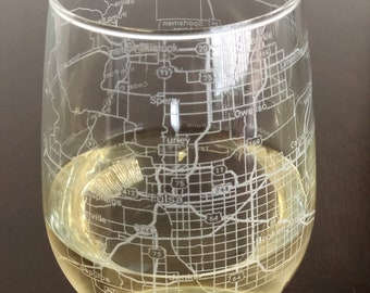 Stemless Wine Glass Urban City Map Tulsa, OK