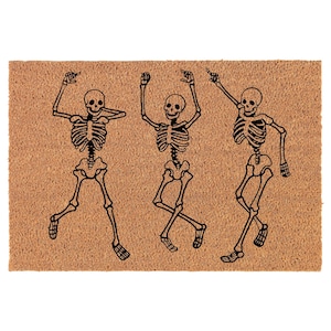 Partying Skeletons Funny Halloween Coir Doormat Welcome Front Door Mat New Home Closing Housewarming Gift